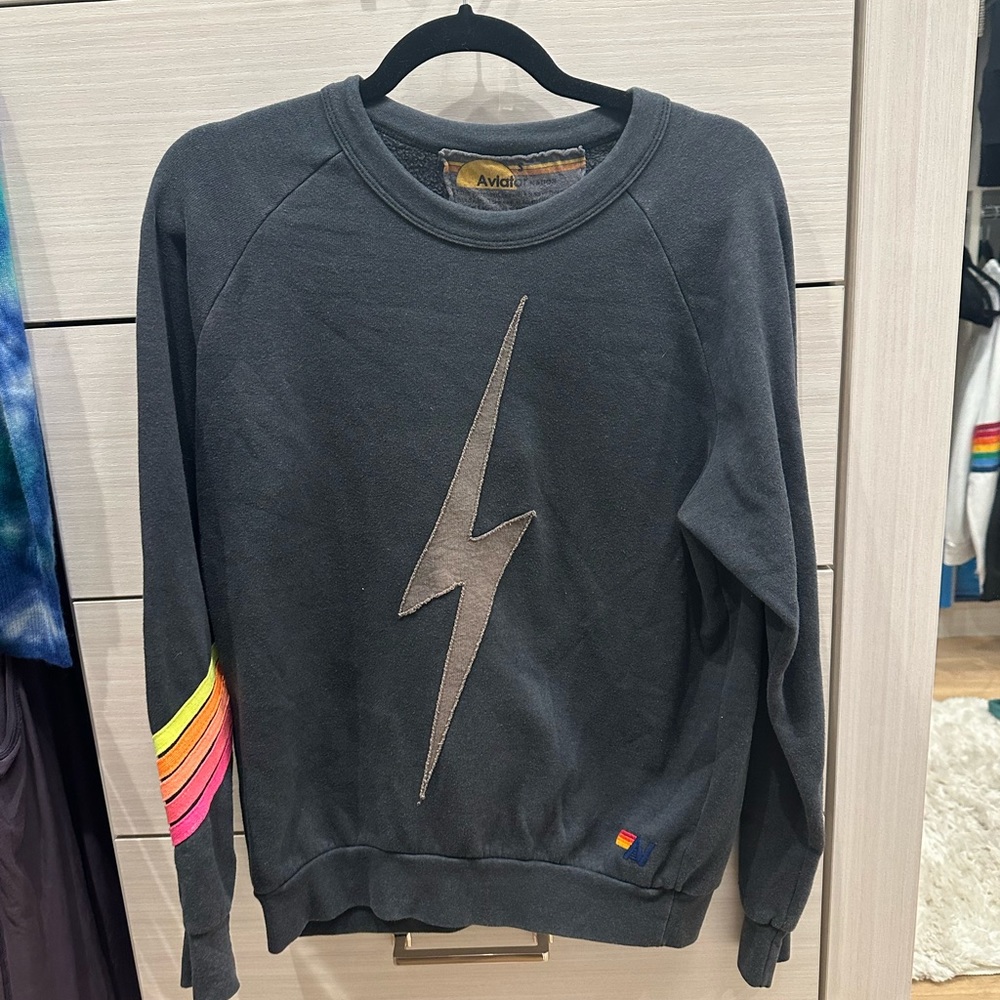 Aviator Nation Neon Bolt crew neck sweatshirt size Small
